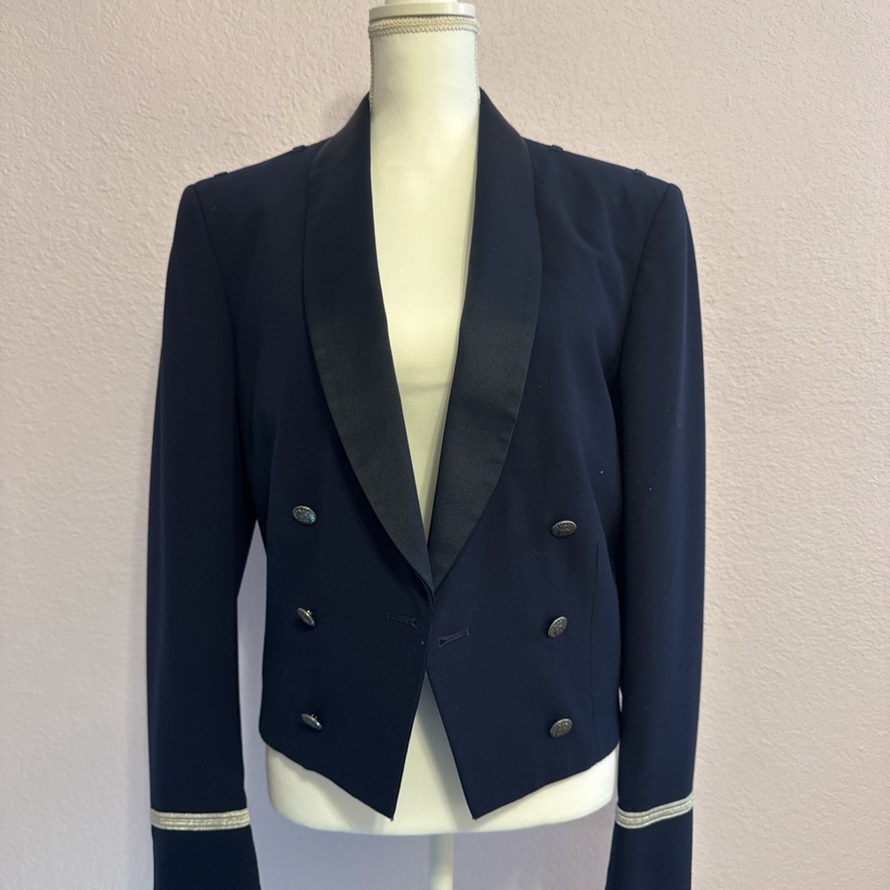 Navy Double-Breasted Blazer with Silver Accents